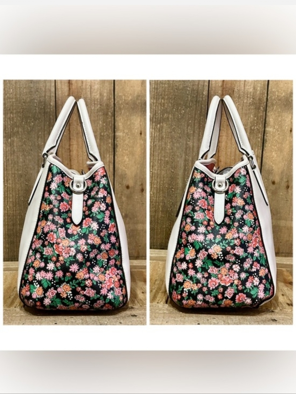 Coach Chelsea Small Cream Satchel with Floral Side Panels 2016 EUC - Picture 6 of 7